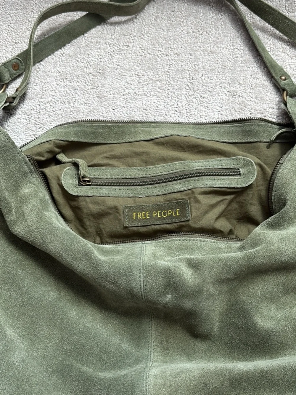 Free People Olive Green Suede Hobo Bag